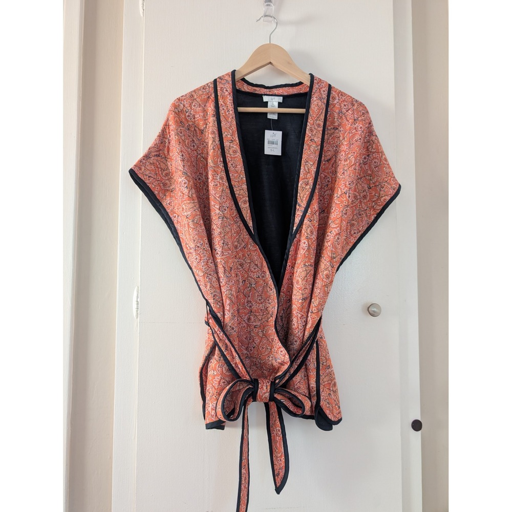 J. Jill Quilted Paisley Ruana Wrap Kimono Tie Festival Boho Eclectic S-L NEW